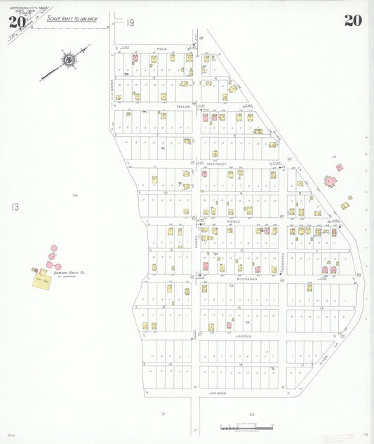 Sanborn Fire Insurance Map from Jefferson City, Cole County, Missouri (1939), Sheet #0020 - Historic Sanborn Fire Insurance Map Print, vintage old map wall art, antique decor, genealogy gift, Missouri Missouri map