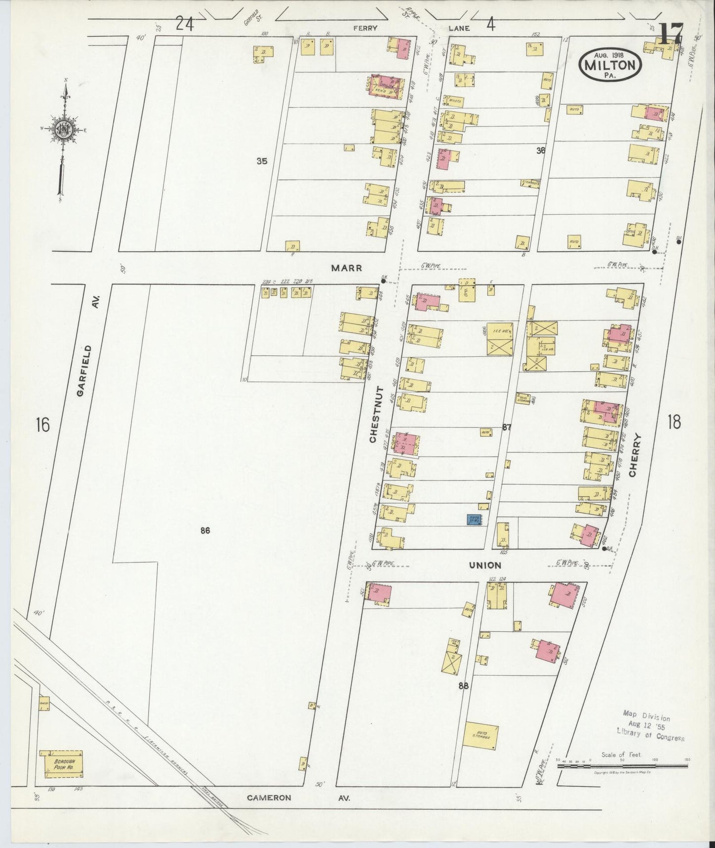 Sanborn Fire Insurance Map from Milton, Northumberland County, Pennsylvania (1918), Sheet #0017 - Complete Map Set gallery image, historic Sanborn map, vintage wall art, Pennsylvania Pennsylvania
