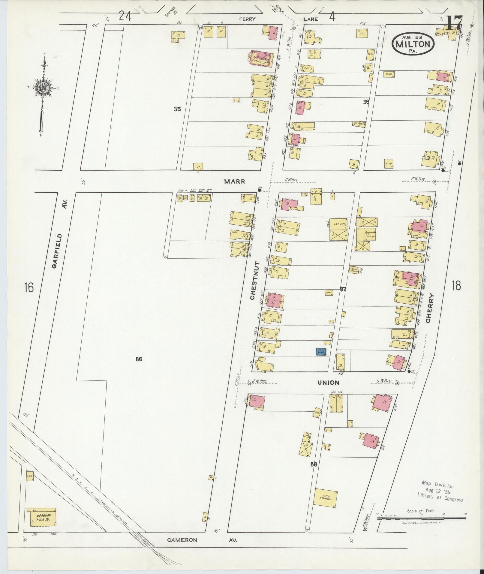 Sanborn Fire Insurance Map from Milton, Northumberland County, Pennsylvania (1918), Sheet #0017 - Complete Map Set gallery image, historic Sanborn map, vintage wall art, Pennsylvania Pennsylvania