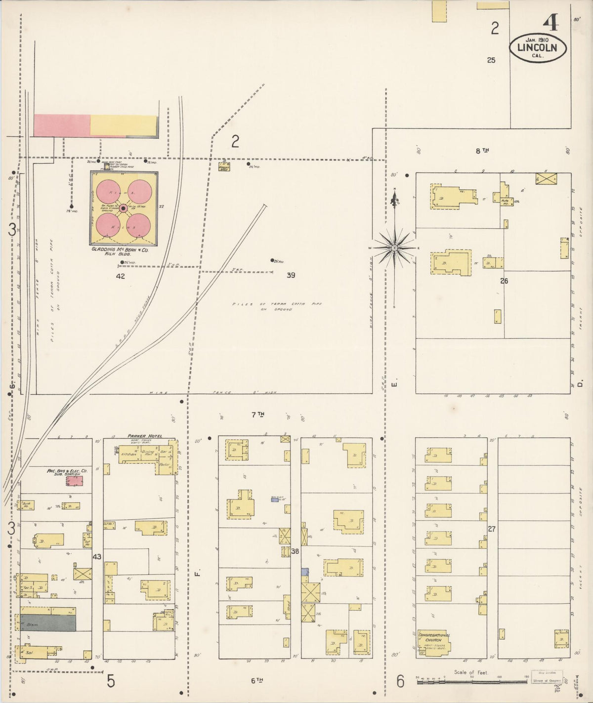 Sanborn Fire Insurance Map from Lincoln, Placer County, California (1910), Sheet #0004 - Complete Map Set gallery image, historic Sanborn map, vintage wall art, California California