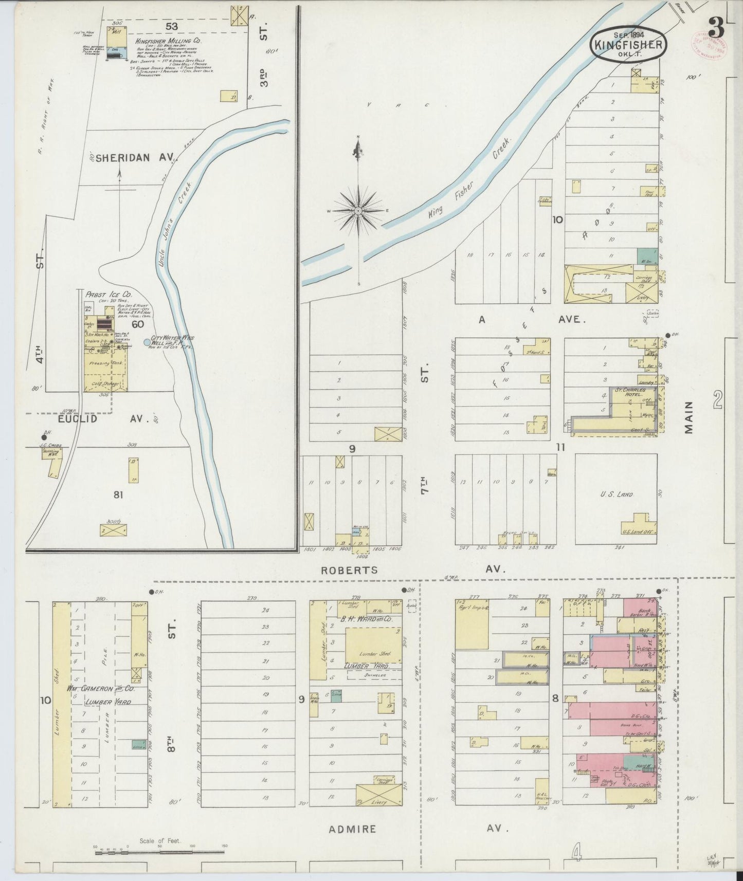 Sanborn Fire Insurance Map from Kingfisher, Kingfisher County, Oklahoma (1894), Sheet #0003 - Complete Map Set gallery image, historic Sanborn map, vintage wall art, Oklahoma Oklahoma