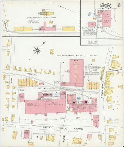 Sanborn Fire Insurance Map from Concord, Cabarrus County, North Carolina (1902), Sheet #0006 - Complete Map Set gallery image, historic Sanborn map, vintage wall art, North Carolina North Carolina