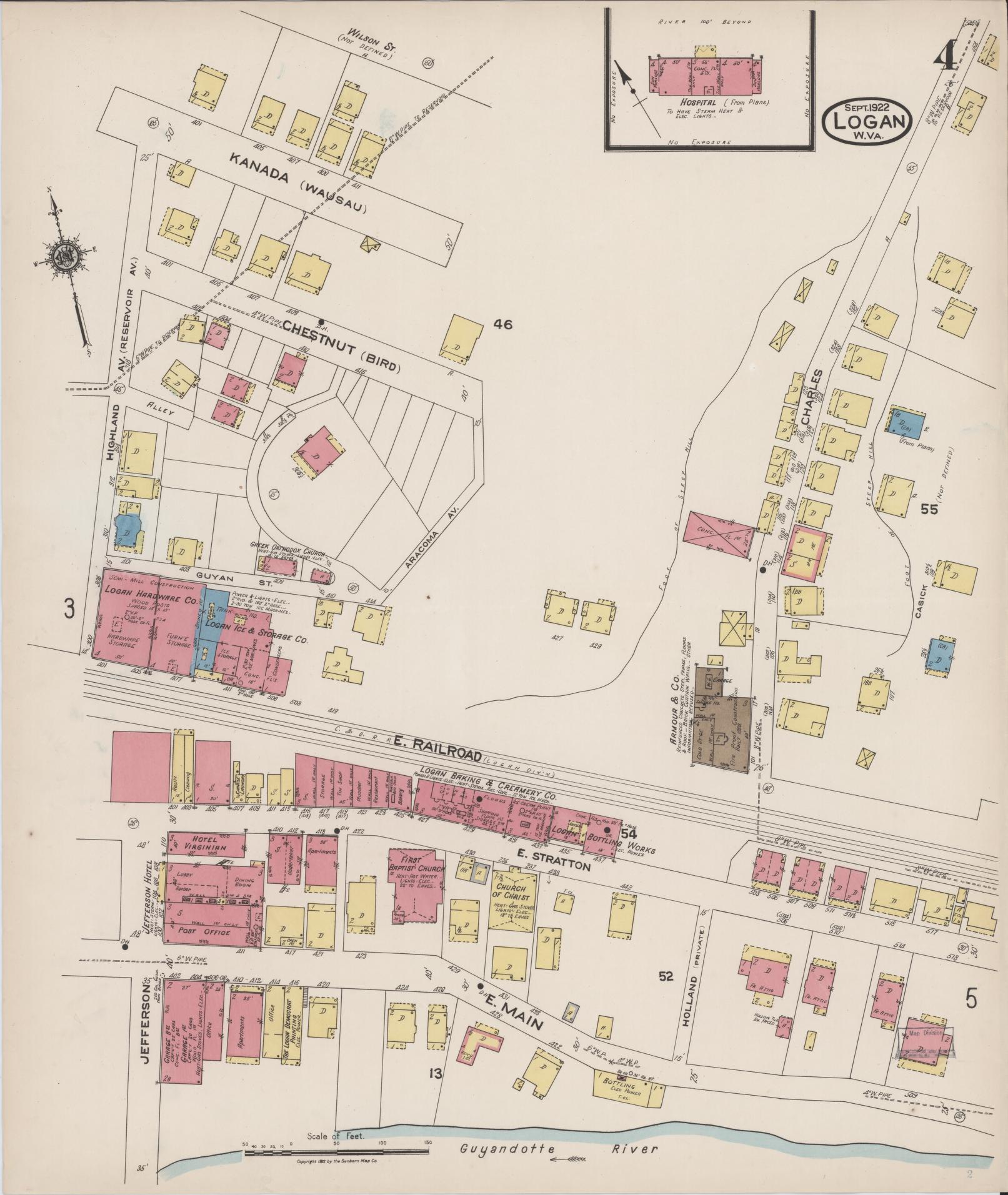 Sanborn Fire Insurance Map from Logan, Logan County, West Virginia (1922), Sheet #0004 - Historic Sanborn Fire Insurance Map Print, vintage old map wall art, antique decor, genealogy gift, West Virginia West Virginia map