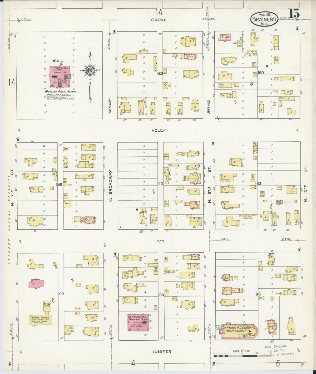 Sanborn Fire Insurance Map from Brainerd, Crow Wing County, Minnesota (1913), Sheet #0015 - Complete Map Set gallery image, historic Sanborn map, vintage wall art, Minnesota Minnesota
