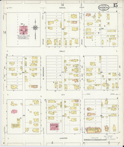 Sanborn Fire Insurance Map from Brainerd, Crow Wing County, Minnesota (1913), Sheet #0015 - Complete Map Set gallery image, historic Sanborn map, vintage wall art, Minnesota Minnesota