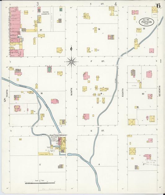 Sanborn Fire Insurance Map from Payson, Utah County, Utah (1908), Sheet #0006 - Historic Sanborn Fire Insurance Map Print, vintage old map wall art, antique decor, genealogy gift, Payson Utah map