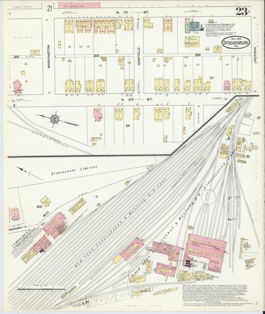 Sanborn Fire Insurance Map from Stroudsburg, Monroe County, Pennsylvania (1912), Sheet #0023 - Historic Sanborn Fire Insurance Map Print, vintage old map wall art, antique decor, genealogy gift, Pennsylvania Pennsylvania map