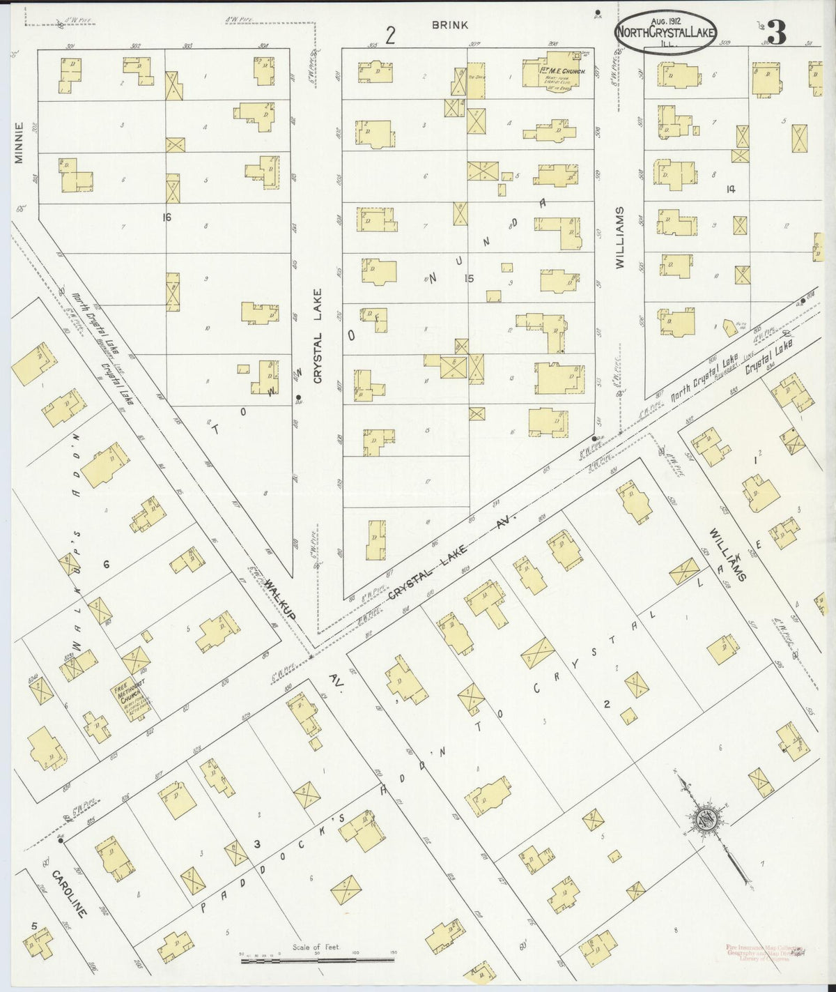 Sanborn Fire Insurance Map from North Crystal Lake, McHenry County, Illinois (1912), Sheet #0003 - Historic Sanborn Fire Insurance Map Print, vintage old map wall art, antique decor, genealogy gift, Illinois Illinois map