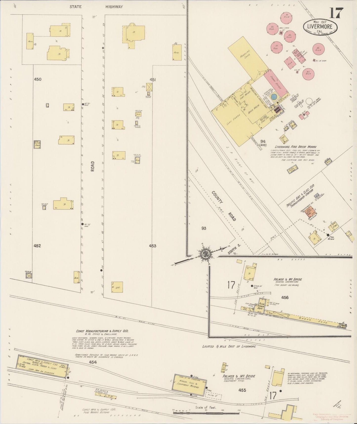 Sanborn Fire Insurance Map from Livermore, Alameda County, California (1917), Sheet #0017 - Complete Map Set gallery image, historic Sanborn map, vintage wall art, California California