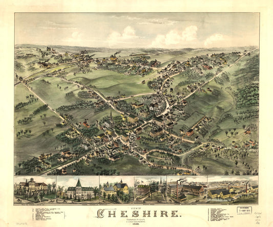 View of Cheshire, Connecticut 1882. (1882) – Historic Bird’s-Eye View Panorama Print