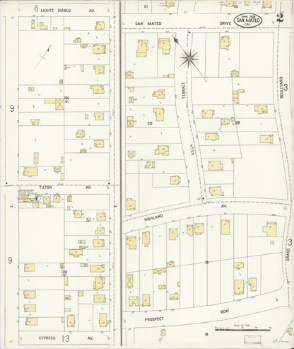 Sanborn Fire Insurance Map from San Mateo, San Mateo County, California (1908), Sheet #0002 - Complete Map Set gallery image, historic Sanborn map, vintage wall art, California California