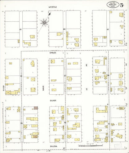 Sanborn Fire Insurance Map from Hailey, Blaine County, Idaho (1907), Sheet #0005 - Complete Map Set gallery image, historic Sanborn map, vintage wall art, Idaho Idaho