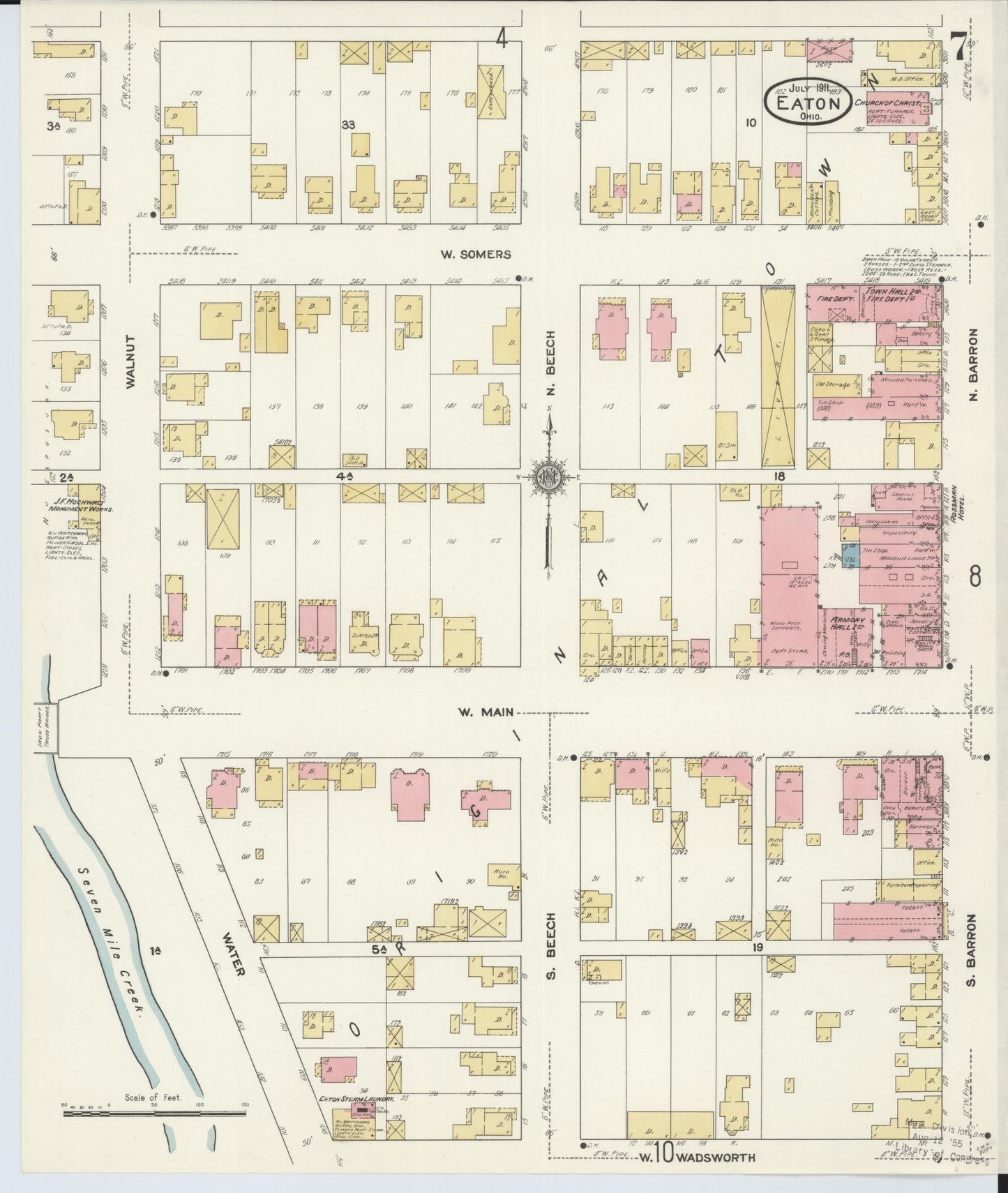 Sanborn Fire Insurance Map from Eaton, Preble County, Ohio (1911), Sheet #0007 - Complete Map Set gallery image, historic Sanborn map, vintage wall art, Ohio Ohio