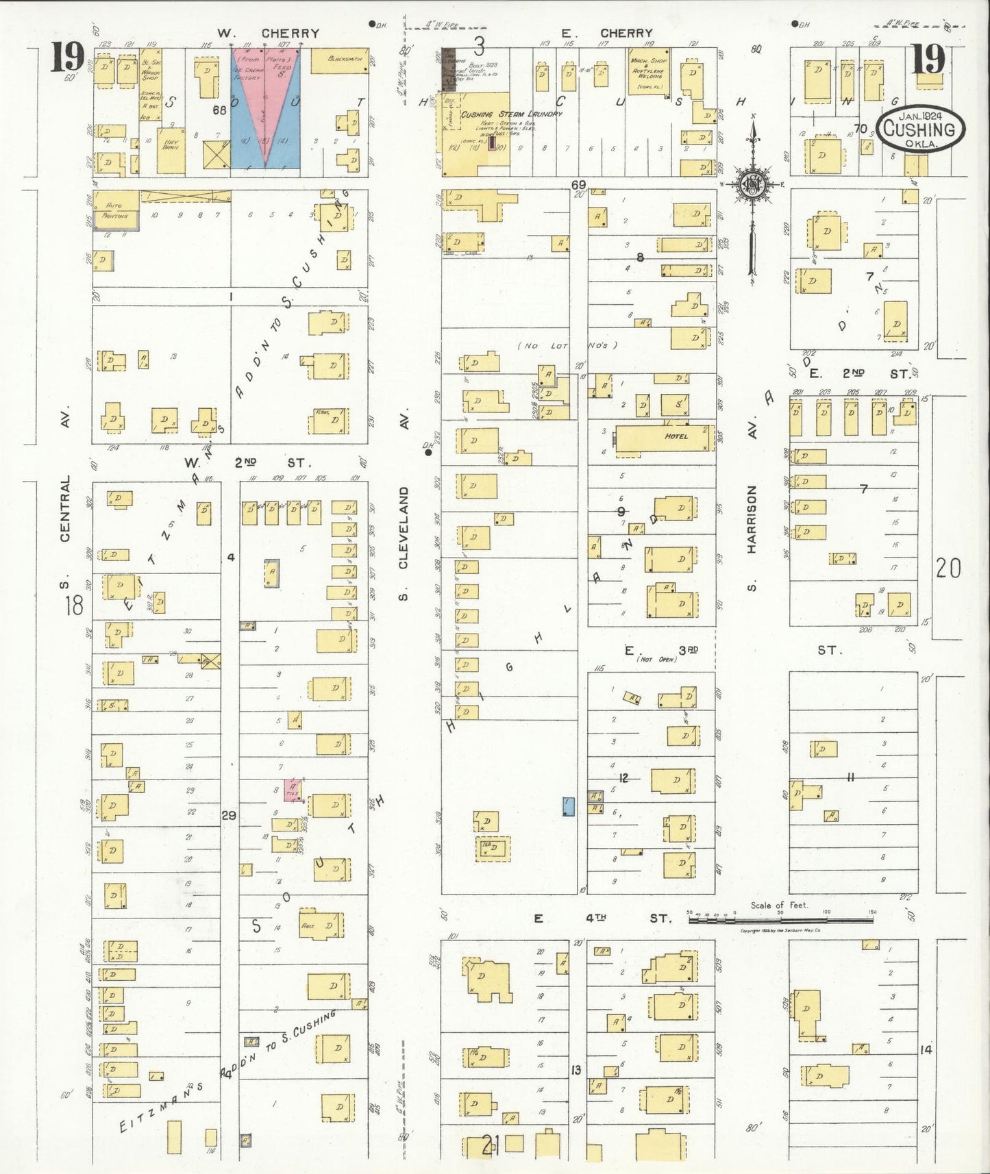 Sanborn Fire Insurance Map from Cushing, Payne County, Oklahoma (1924), Sheet #0019 - Historic Sanborn Fire Insurance Map Print, vintage old map wall art, antique decor, genealogy gift, Oklahoma Oklahoma map