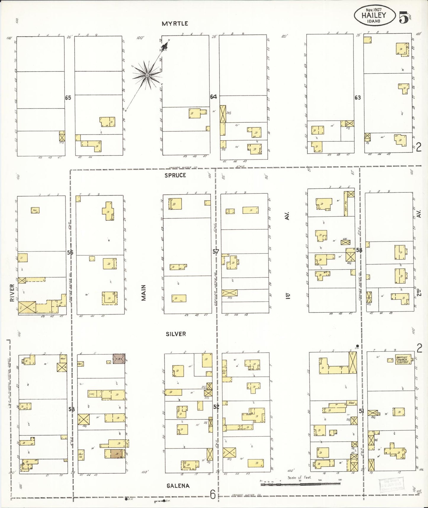 Sanborn Fire Insurance Map from Hailey, Blaine County, Idaho (1907), Sheet #0005 - Historic Sanborn Fire Insurance Map Print, vintage old map wall art, antique decor, genealogy gift, Idaho Idaho map