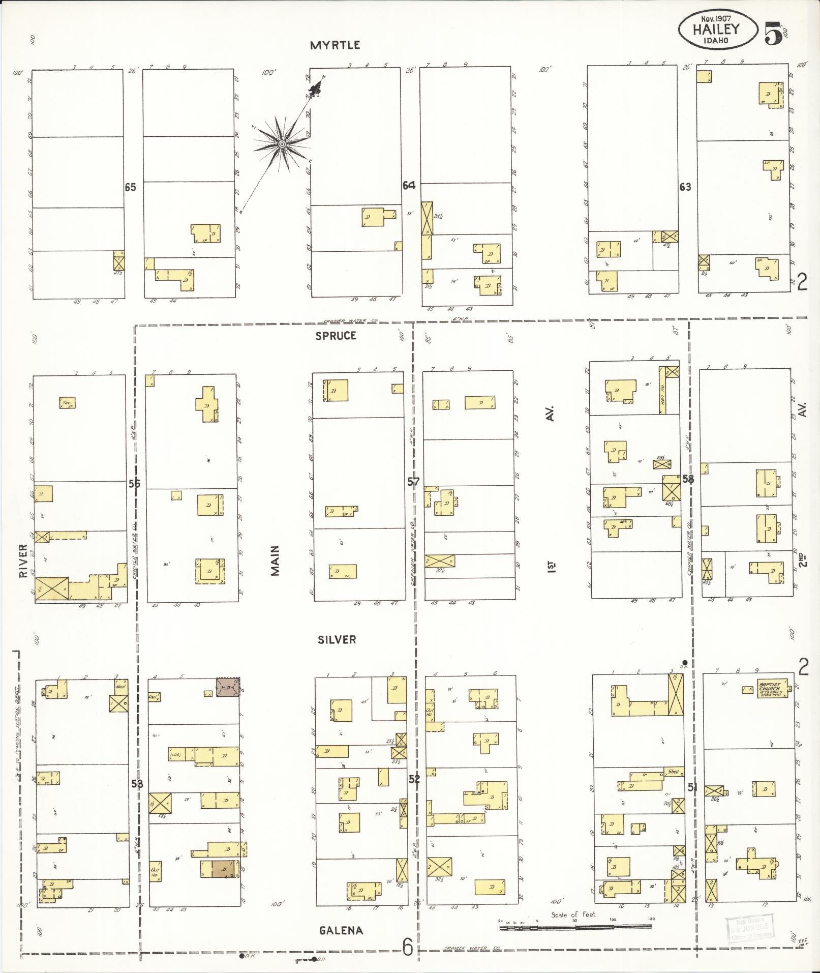 Sanborn Fire Insurance Map from Hailey, Blaine County, Idaho (1907), Sheet #0005 - Historic Sanborn Fire Insurance Map Print, vintage old map wall art, antique decor, genealogy gift, Idaho Idaho map
