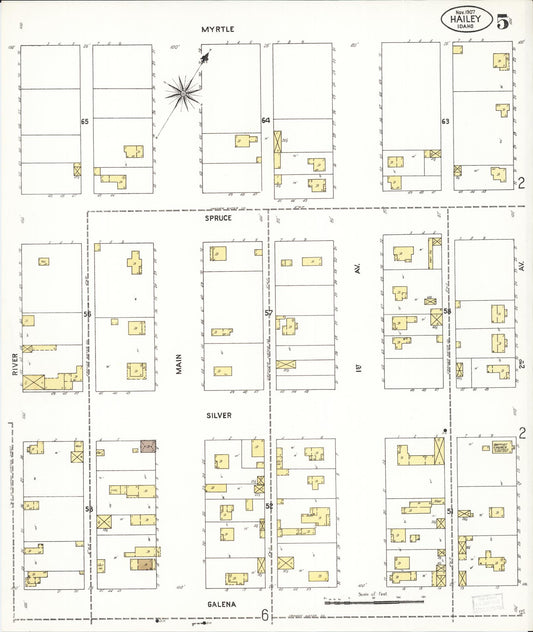 Sanborn Fire Insurance Map from Hailey, Blaine County, Idaho (1907), Sheet #0005 - Historic Sanborn Fire Insurance Map Print, vintage old map wall art, antique decor, genealogy gift, Idaho Idaho map
