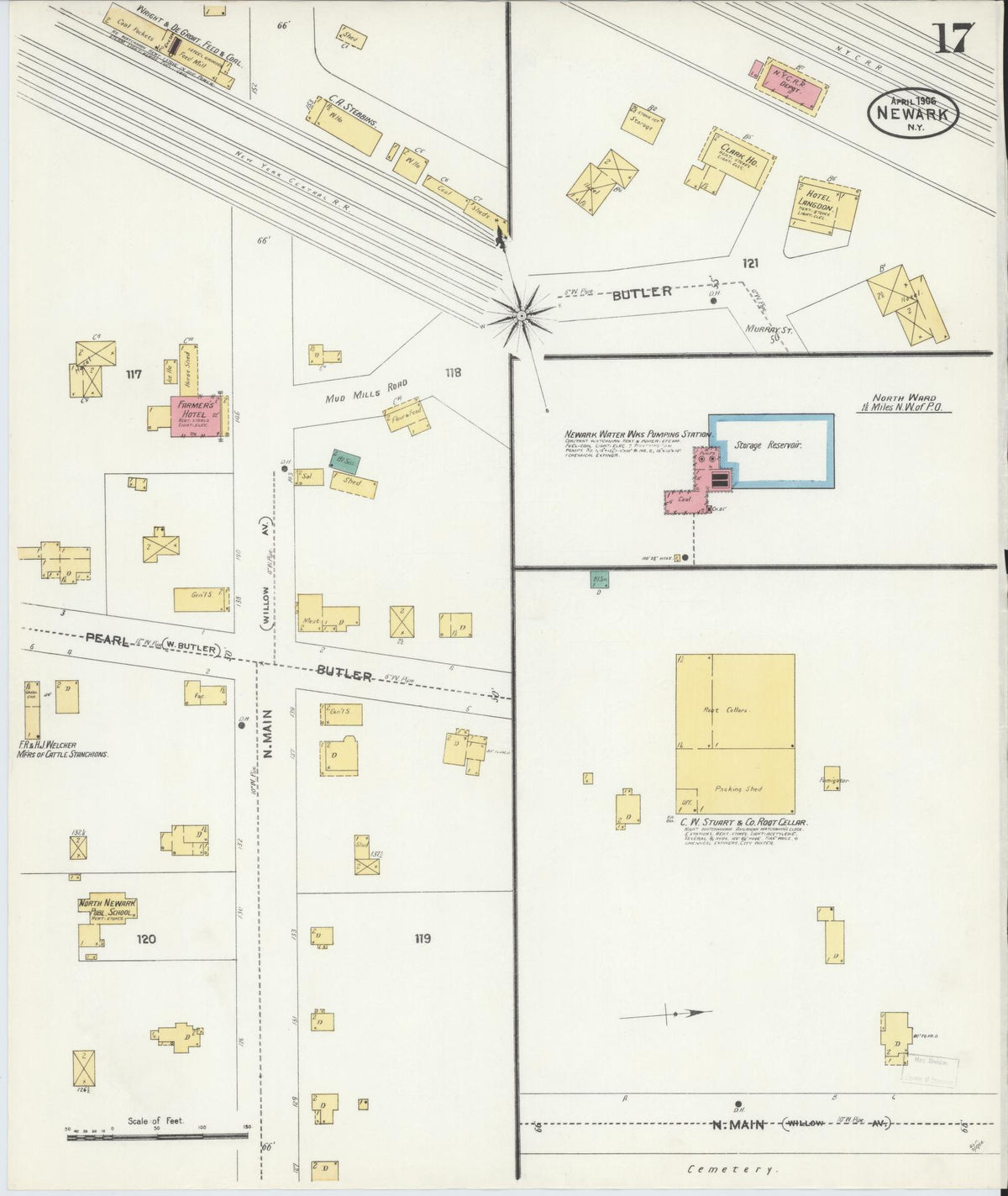 Sanborn Fire Insurance Map from Newark, Wayne County, New York (1906), Sheet #0017 - Historic Sanborn Fire Insurance Map Print, vintage old map wall art, antique decor, genealogy gift, New York New York map