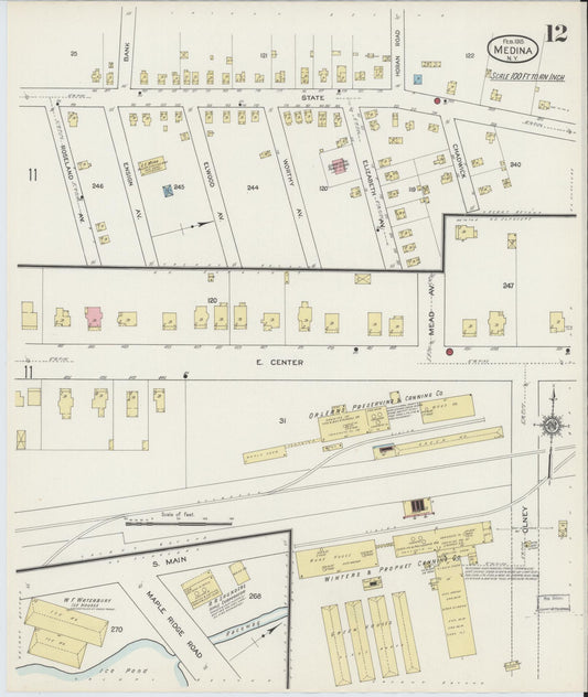 Sanborn Fire Insurance Map from Medina, Orleans County, New York (1915), Sheet #0012 - Historic Sanborn Fire Insurance Map Print, vintage old map wall art, antique decor, genealogy gift, New York New York map