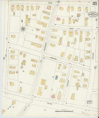 Sanborn Fire Insurance Map from Westfield, Hampden County, Massachusetts (1905), Sheet #0021 - Historic Sanborn Fire Insurance Map Print, vintage old map wall art, antique decor, genealogy gift, Massachusetts Massachusetts map