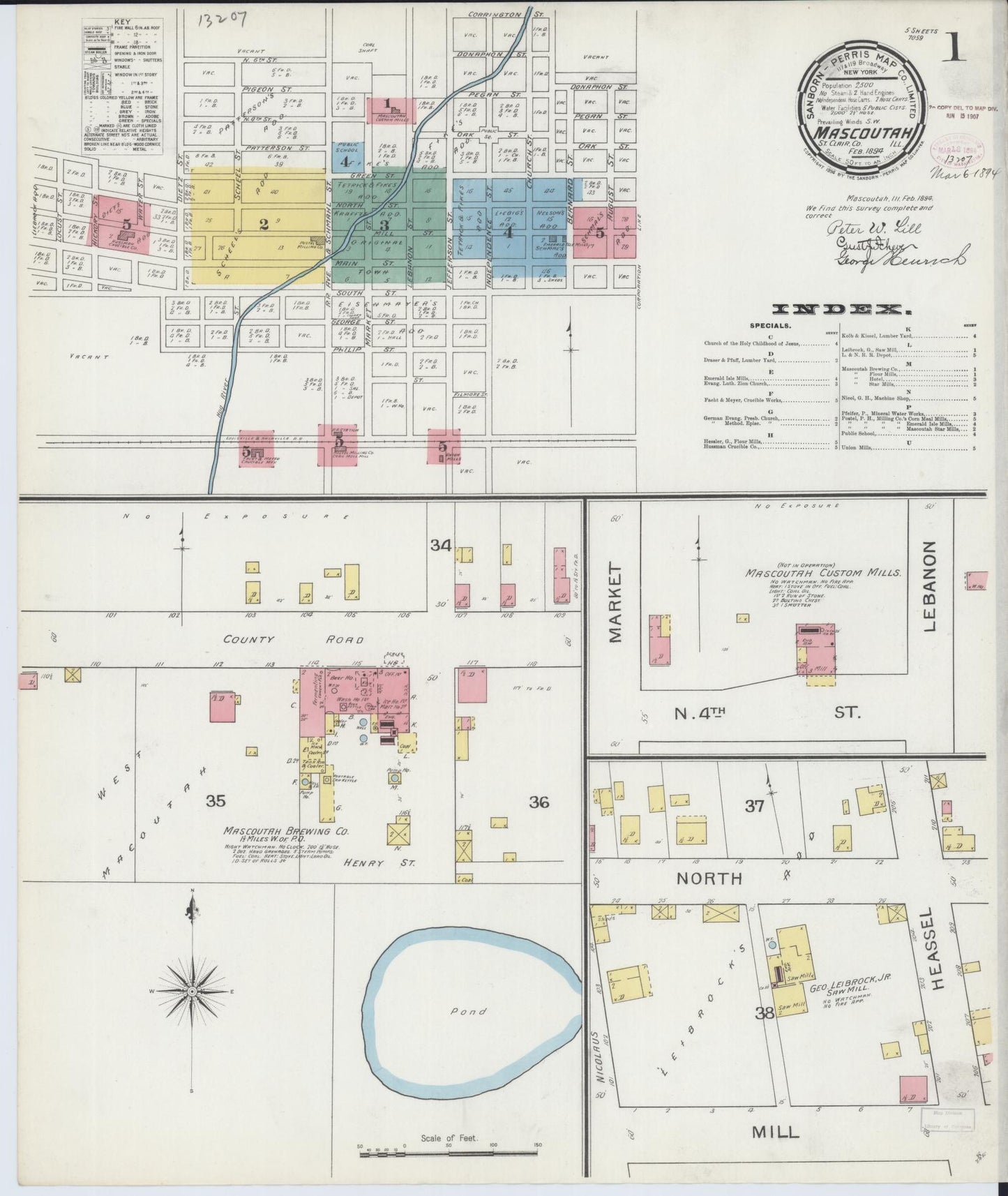Sanborn Fire Insurance Map from Mascoutah, Saint Clair County, Illinois (1894), Sheet #0001 - Complete Map Set gallery image, historic Sanborn map, vintage wall art, Illinois Illinois