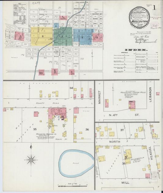 Sanborn Fire Insurance Map from Mascoutah, Saint Clair County, Illinois (1894), Sheet #0001 - Complete Map Set gallery image, historic Sanborn map, vintage wall art, Illinois Illinois