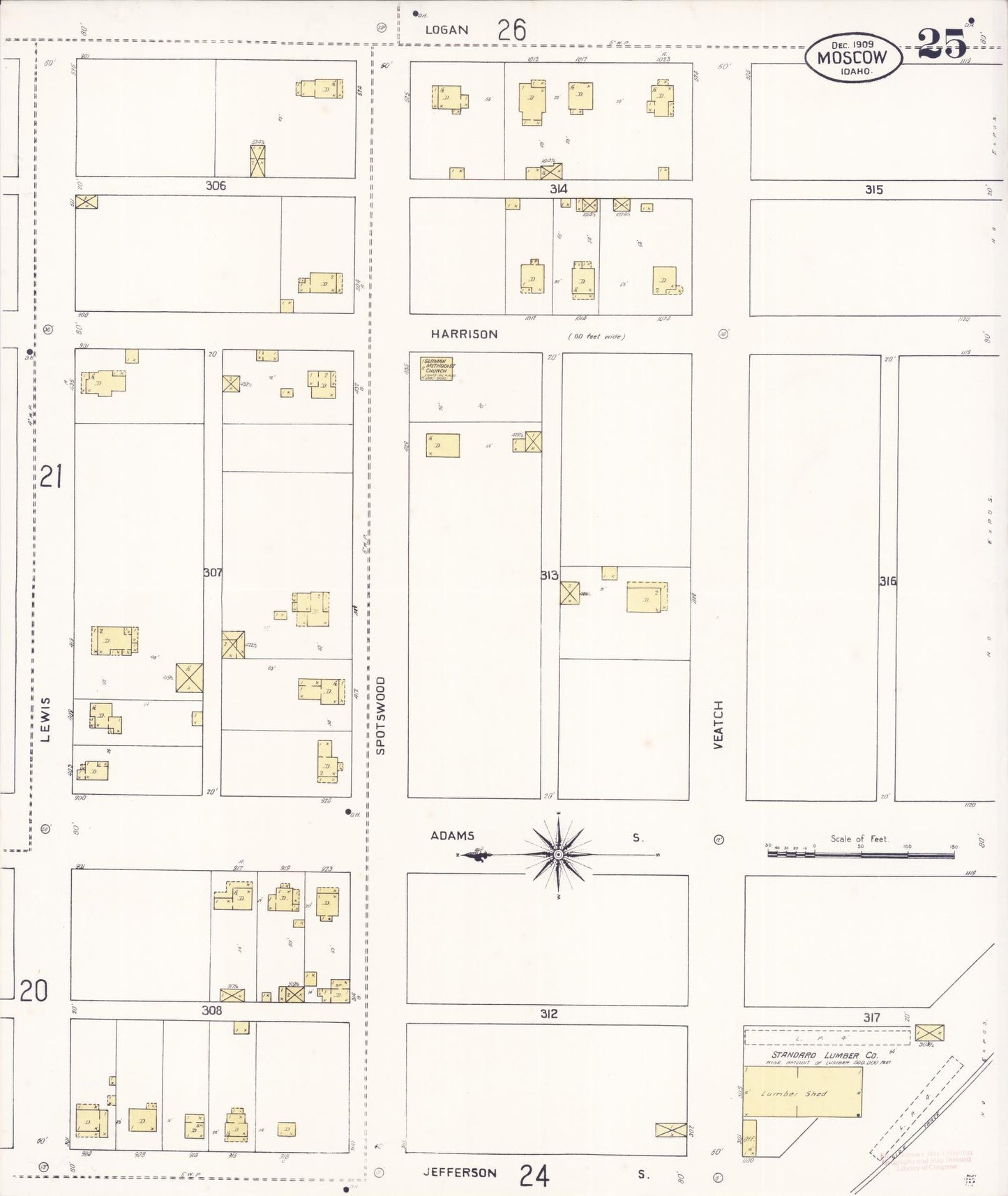 Sanborn Fire Insurance Map from Moscow, Latah County, Idaho (1909), Sheet #0025 - Complete Map Set gallery image, historic Sanborn map, vintage wall art, Idaho Idaho