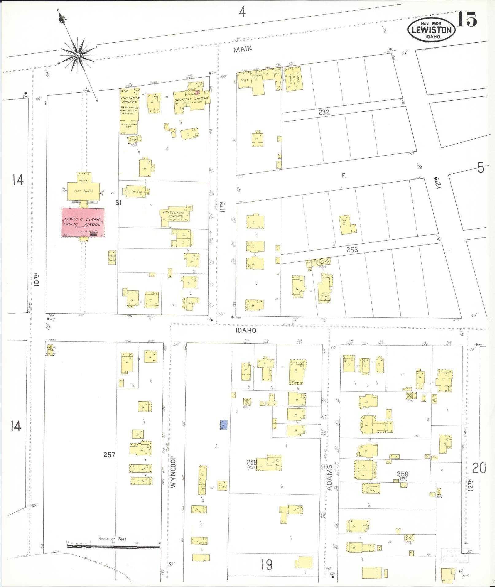 Sanborn Fire Insurance Map from Lewiston, Nez Perce County, Idaho (1909), Sheet #0015 - Complete Map Set gallery image, historic Sanborn map, vintage wall art, Idaho Idaho