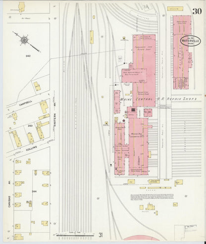 Sanborn Fire Insurance Map from Waterville, Kennebec County, Maine (1911), Sheet #0030 - Complete Map Set gallery image, historic Sanborn map, vintage wall art, Maine Maine