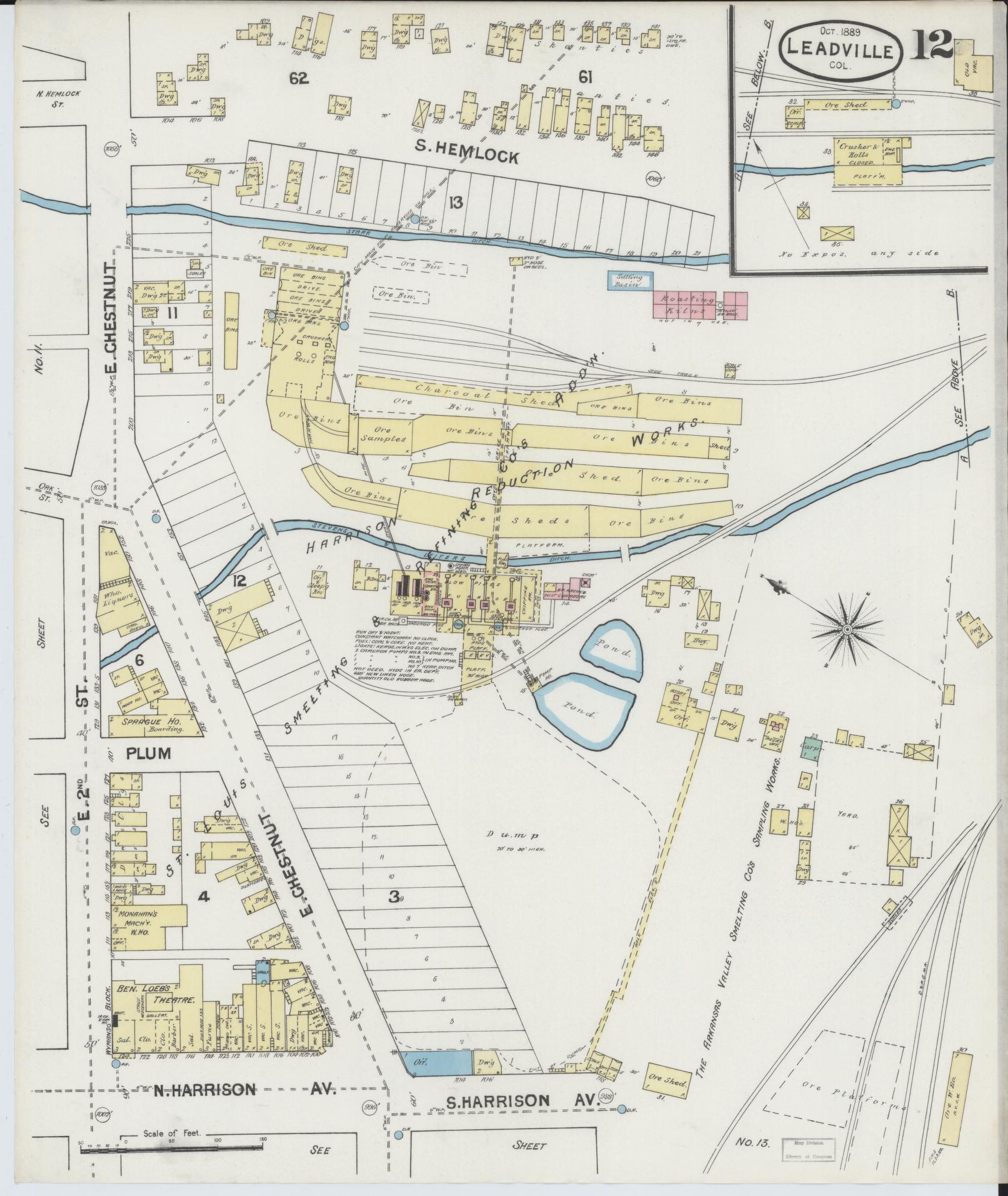 Sanborn Fire Insurance Map from Leadville, Lake County, Colorado (1889), Sheet #0012 - Historic Sanborn Fire Insurance Map Print, vintage old map wall art, antique decor, genealogy gift, Colorado Colorado map