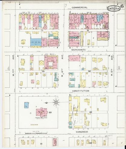 Sanborn Fire Insurance Map from Emporia, Lyon County, Kansas (1893), Sheet #0006 - Complete Map Set gallery image, historic Sanborn map, vintage wall art, Kansas Kansas
