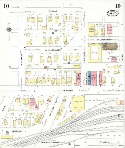 Sanborn Fire Insurance Map from Creston, Union County, Iowa (1923), Sheet #0010 - Historic Sanborn Fire Insurance Map Print, vintage old map wall art