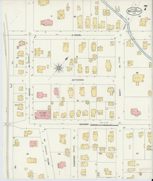 Sanborn Fire Insurance Map from Wellsville, Allegany County, New York (1903), Sheet #0007 - Historic Sanborn Fire Insurance Map Print, vintage old map wall art, antique decor, genealogy gift, New York New York map