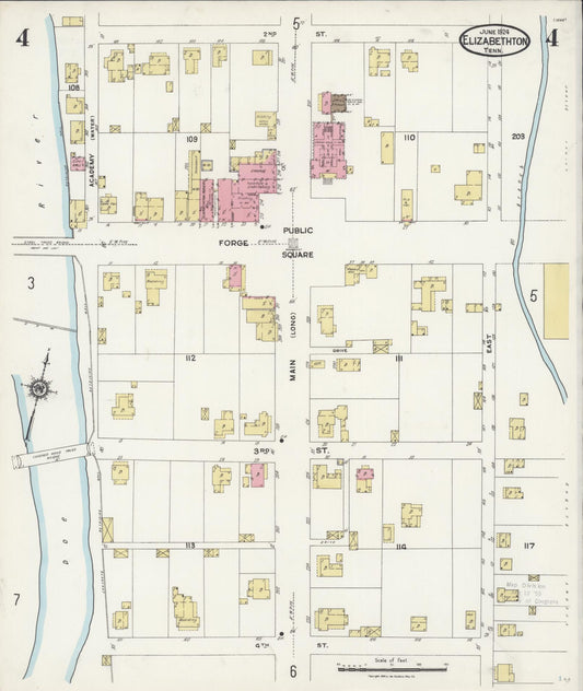 Sanborn Fire Insurance Map from Elizabethton, Carter County, Tennessee (1924), Sheet #0004 - Historic Sanborn Fire Insurance Map Print, vintage old map wall art, antique decor, genealogy gift, Tennessee Tennessee map