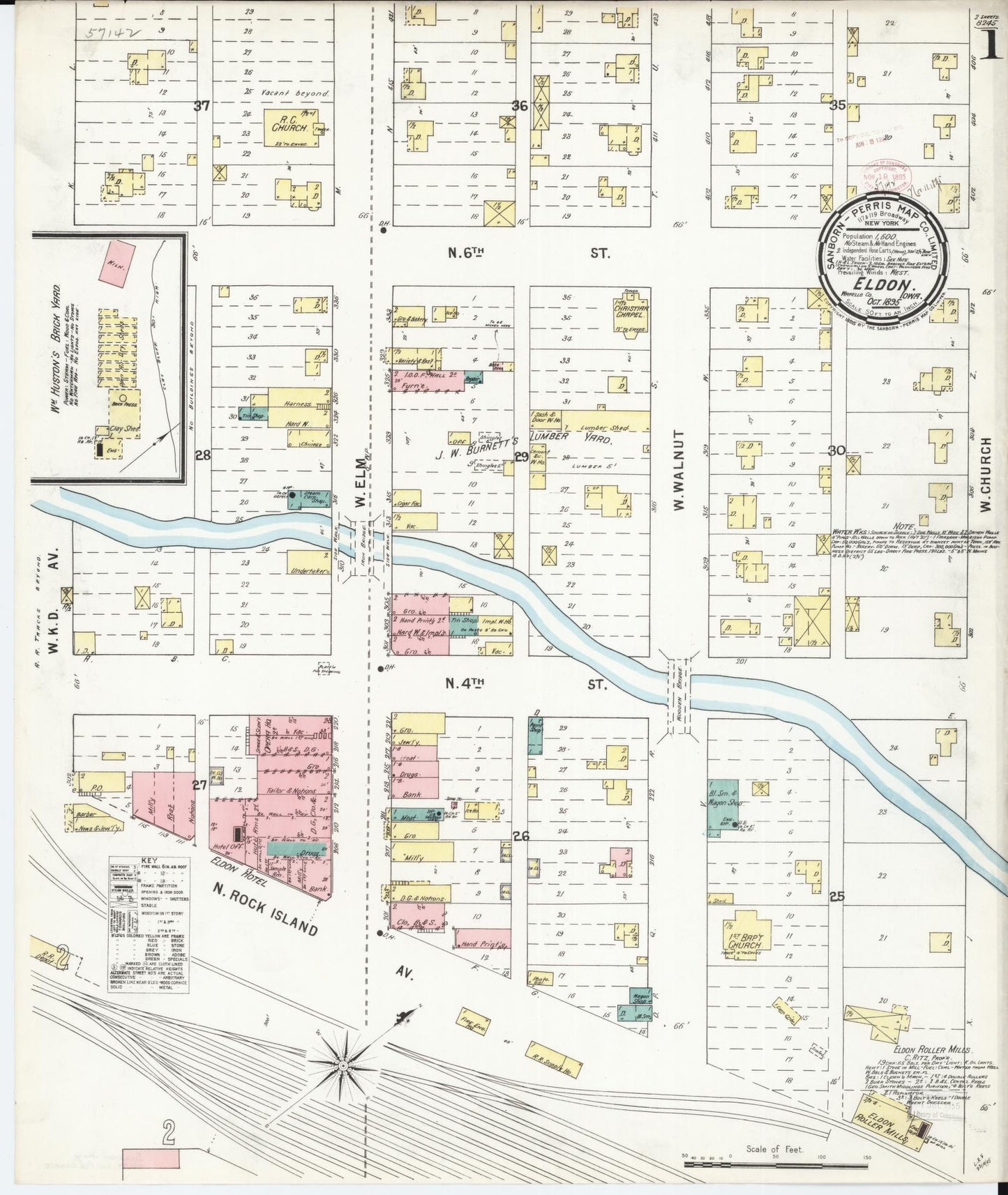 Sanborn Fire Insurance Map from Eldon, Wapello County, Iowa (1895), Sheet #0001 - Historic Sanborn Fire Insurance Map Print, vintage old map wall art
