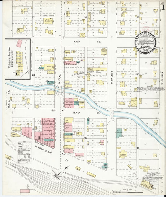 Sanborn Fire Insurance Map from Eldon, Wapello County, Iowa (1895), Sheet #0001 - Historic Sanborn Fire Insurance Map Print, vintage old map wall art