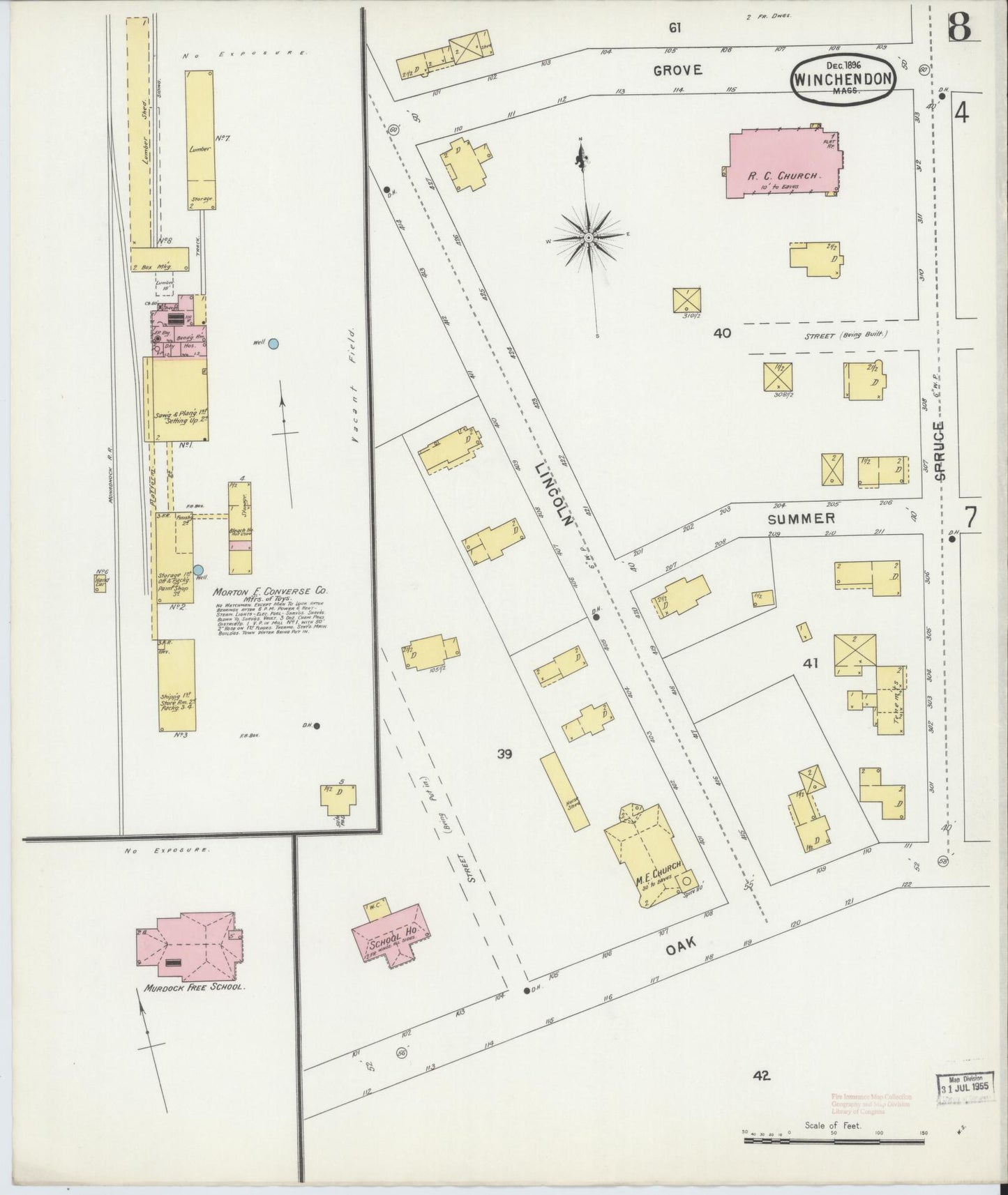 Sanborn Fire Insurance Map from Winchendon, Worcester County, Massachusetts (1896), Sheet #0008 - Complete Map Set gallery image, historic Sanborn map, vintage wall art, Massachusetts Massachusetts