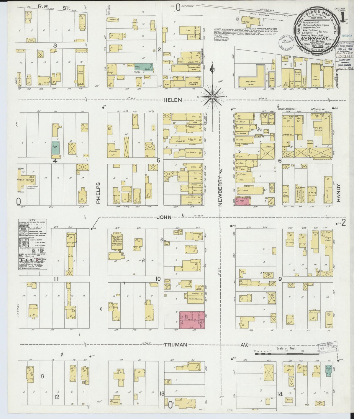 Sanborn Fire Insurance Map from Newberry, Luce County, Michigan (1900), Sheet #0001 - Historic Sanborn Fire Insurance Map Print, vintage old map wall art, antique decor, genealogy gift, Michigan Michigan map