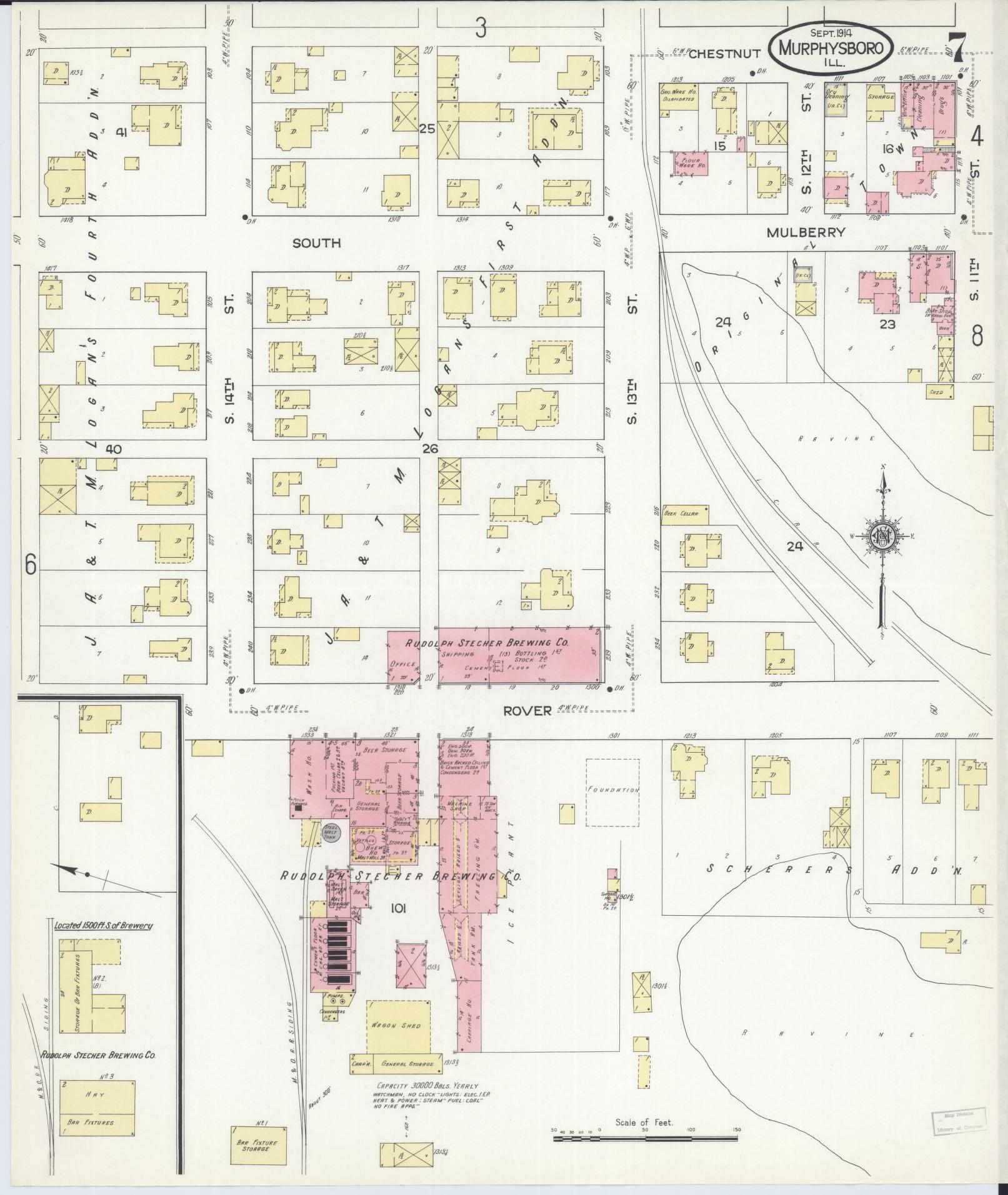 Sanborn Fire Insurance Map from Murphysboro, Jackson County, Illinois (1914), Sheet #0007 - Complete Map Set gallery image, historic Sanborn map, vintage wall art, Illinois Illinois