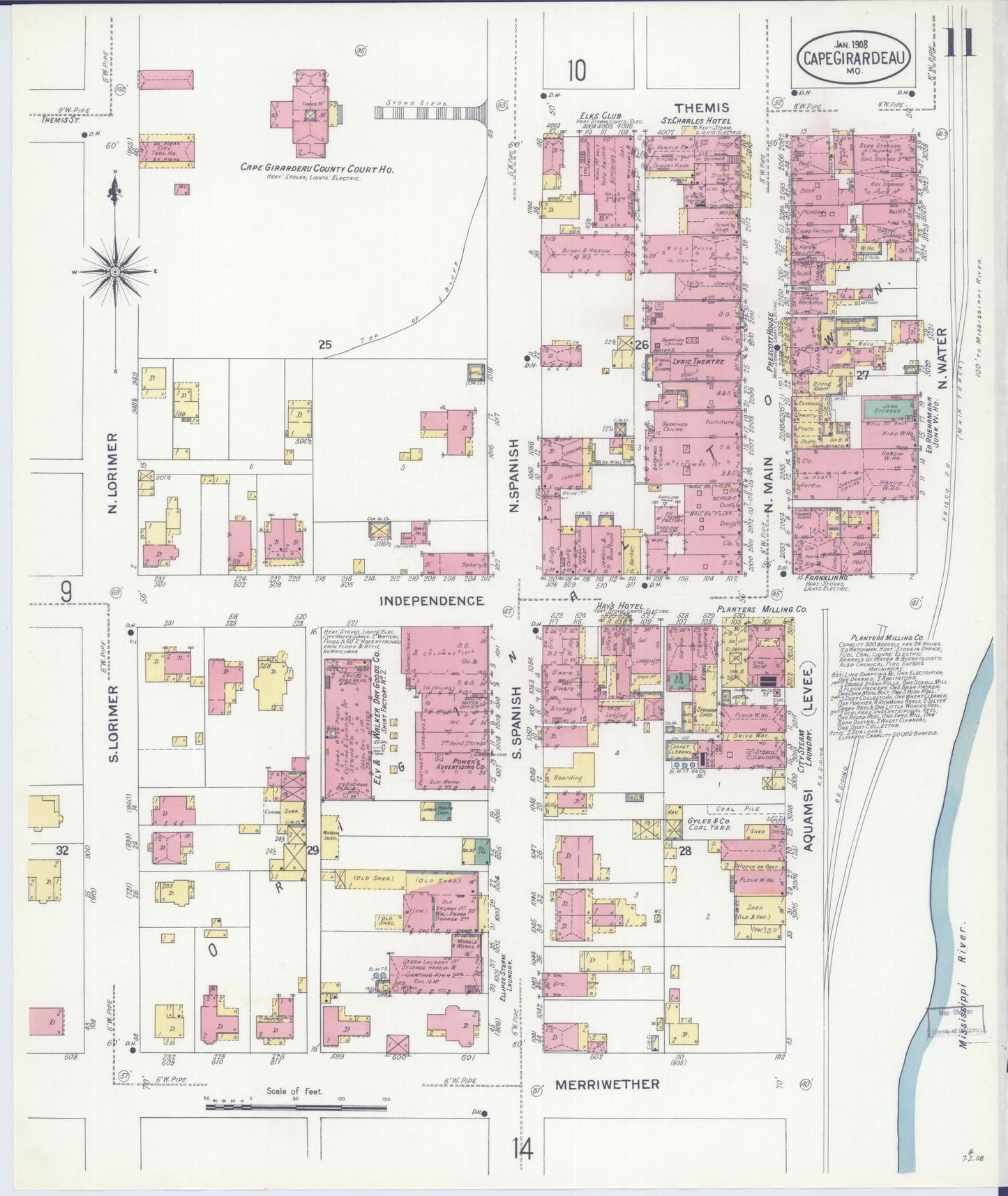 Sanborn Fire Insurance Map from Cape Girardeau, Cape Girardeau County, Missouri (1908), Sheet #0011 - Historic Sanborn Fire Insurance Map Print, vintage old map wall art, antique decor, genealogy gift, Missouri Missouri map