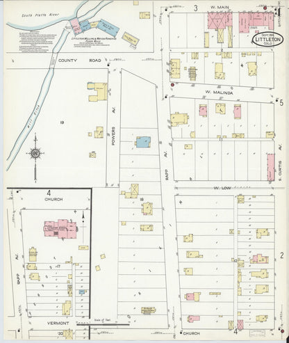 Sanborn Fire Insurance Map from Littleton, Arapahoe County, Colorado (1914), Sheet #0004 - Complete Map Set gallery image, historic Sanborn map, vintage wall art, Colorado Colorado