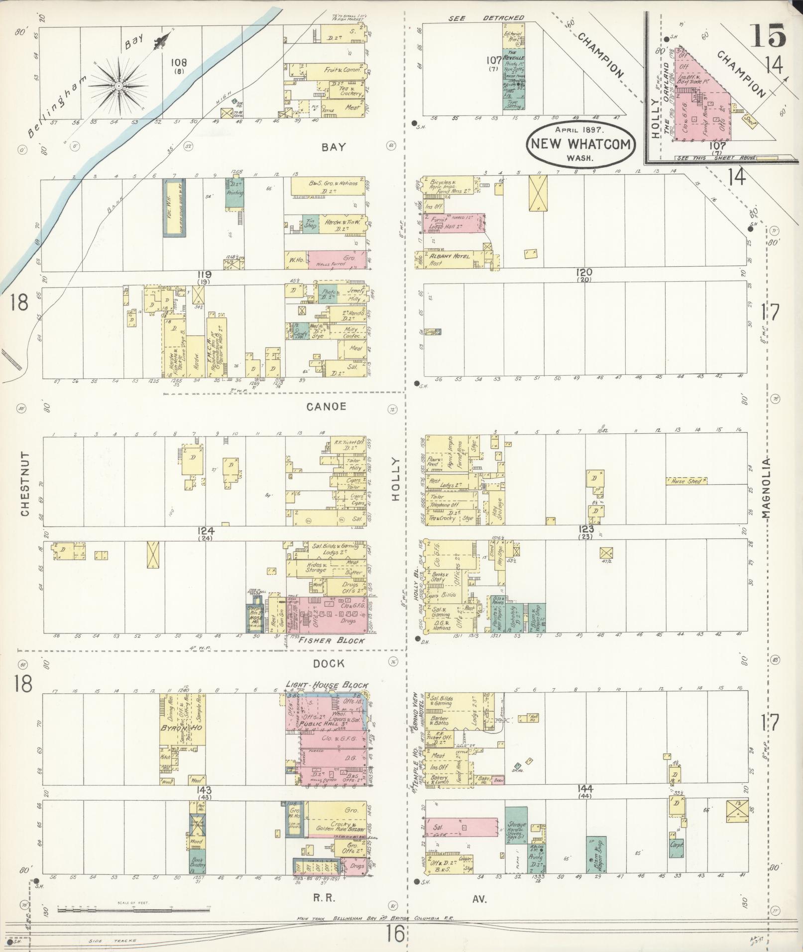 Sanborn Fire Insurance Map from New Whatcom, Whatcom County, Washington (1897), Sheet #0015 - Historic Sanborn Fire Insurance Map Print, vintage old map wall art, antique decor, genealogy gift, Washington Washington map