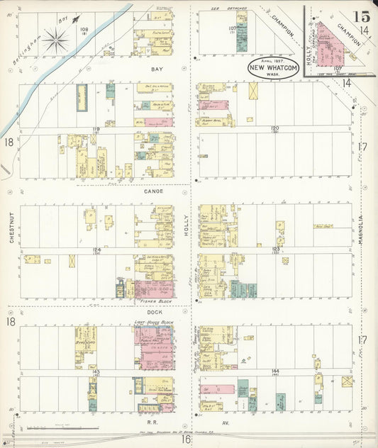 Sanborn Fire Insurance Map from New Whatcom, Whatcom County, Washington (1897), Sheet #0015 - Historic Sanborn Fire Insurance Map Print, vintage old map wall art, antique decor, genealogy gift, Washington Washington map