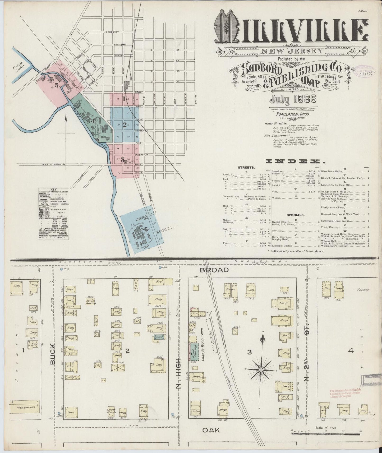 Sanborn Fire Insurance Map from Millville, Cumberland County, New Jersey. (1886) – Historic Sanborn Fire Insurance Map Print