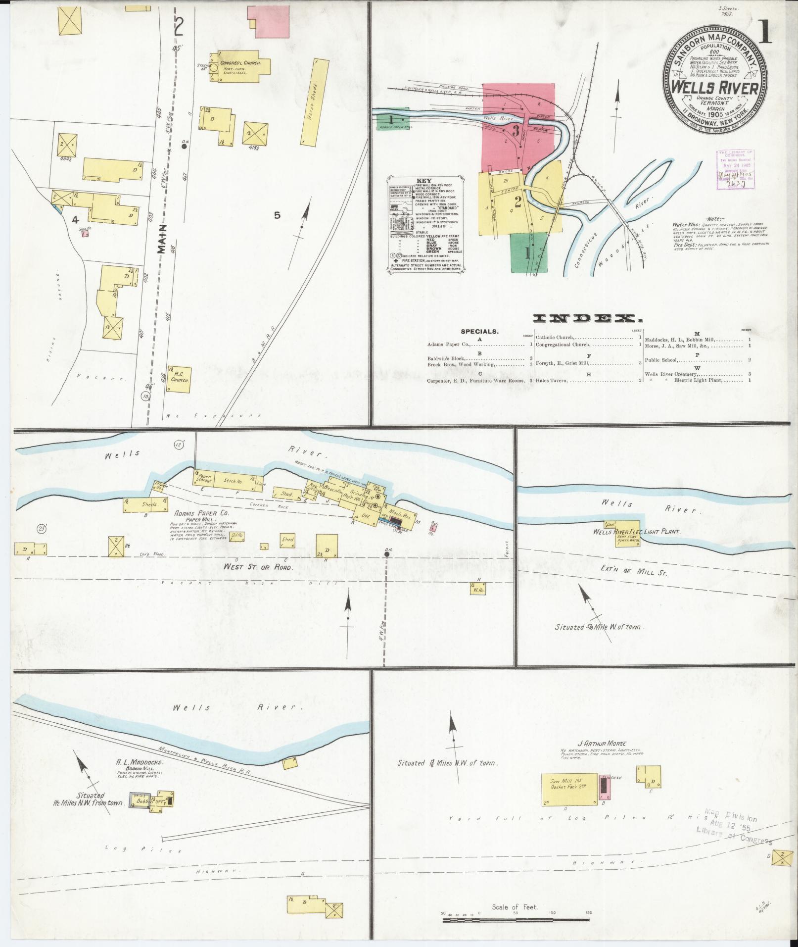 Sanborn Fire Insurance Map from Wells River, Orange County, Vermont. (1905) – Historic Sanborn Fire Insurance Map Print