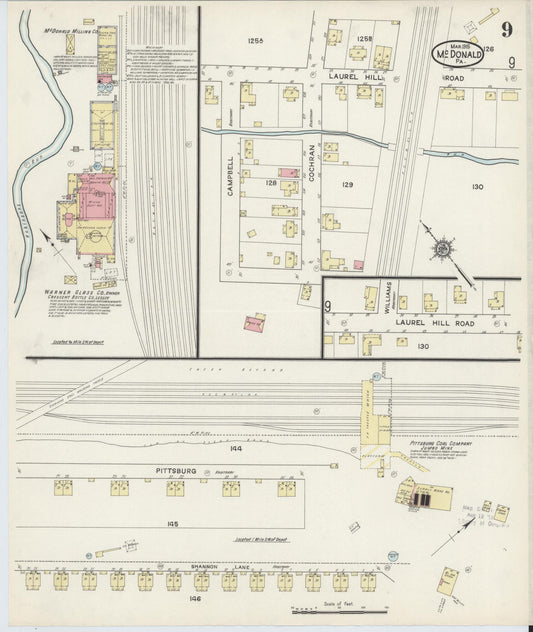 Sanborn Fire Insurance Map from McDonald, Washington County, Pennsylvania (1915), Sheet #0009 - Historic Sanborn Fire Insurance Map Print, vintage old map wall art, antique decor, genealogy gift, Pennsylvania Pennsylvania map