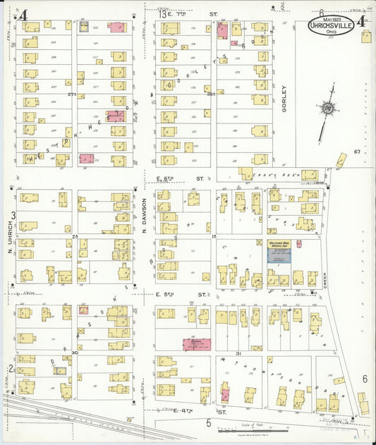 Sanborn Fire Insurance Map from Uhrichsville, Tuscarawas County, Ohio (1923), Sheet #0004 - Historic Sanborn Fire Insurance Map Print, vintage old map wall art, antique decor, genealogy gift, Ohio Ohio map