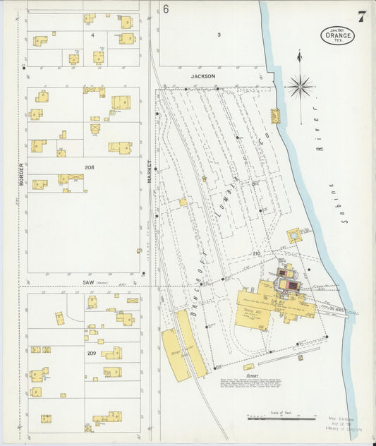 Sanborn Fire Insurance Map from Orange, Orange County, Texas (1901), Sheet #0007 - Historic Sanborn Fire Insurance Map Print, vintage old map wall art, antique decor, genealogy gift, Texas Texas map