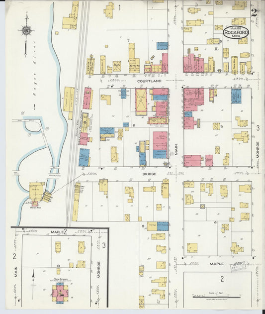 Sanborn Fire Insurance Map from Rockford, Kent County, Michigan (1918), Sheet #0002 - Historic Sanborn Fire Insurance Map Print, vintage old map wall art, antique decor, genealogy gift, Michigan Michigan map