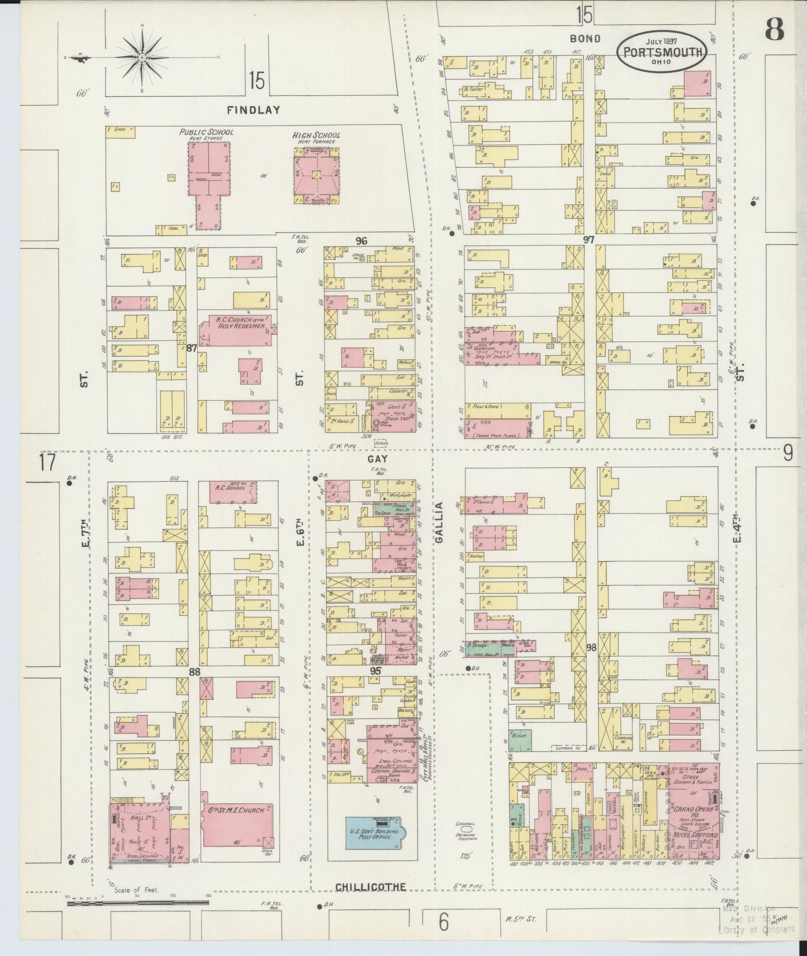 Sanborn Fire Insurance Map from Portsmouth, Scioto County, Ohio (1897), Sheet #0008 - Complete Map Set gallery image, historic Sanborn map, vintage wall art, Ohio Ohio